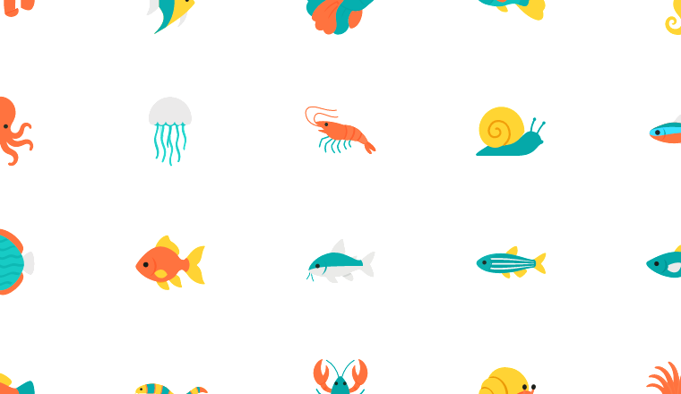 flat aquarium creatures icons, including aquarium, aquatic life, fish, invertebrates / loading.io animated icon set