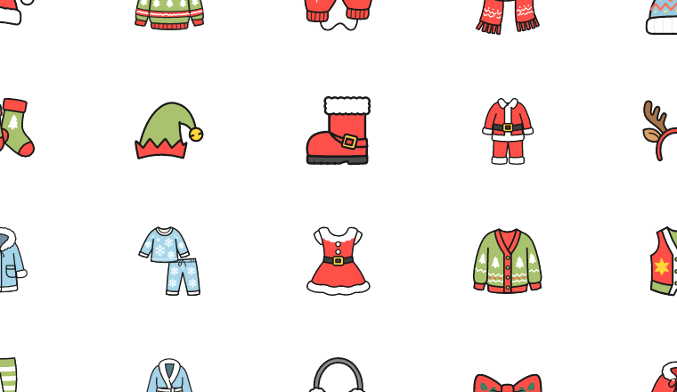 festive winter outfit icons, including christmas, xmas, holiday, clothes / loading.io animated icon set