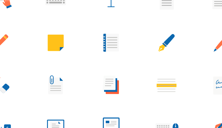 flat typing and writing icons, including typing, writing, keyboard, documents / loading.io animated icon set