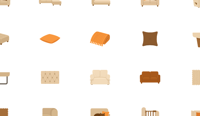 cozy sofa essentials icons, including sofa, furniture, cozy, living room / loading.io animated icon set