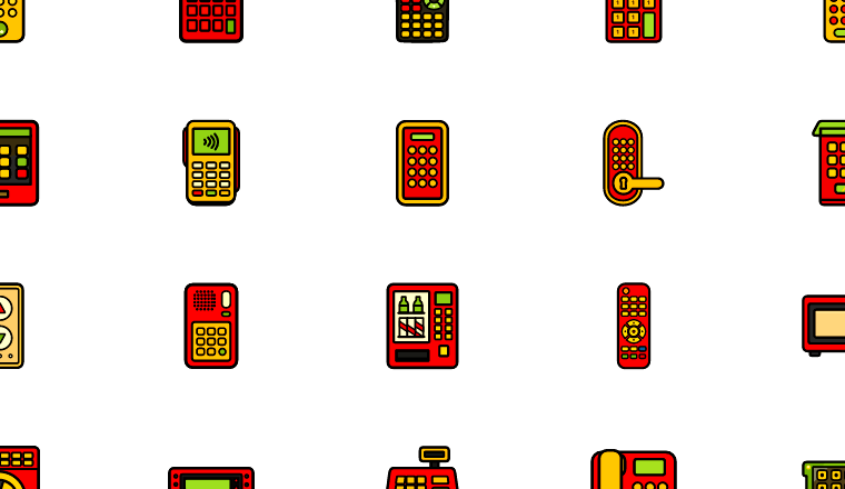 bold colorful keypad icons, including keypad, buttons, devices, phone / loading.io animated icon set