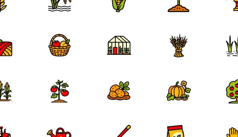 colorful farm field icons icons, including agriculture, farm, crops, fields / loading.io animated icon set