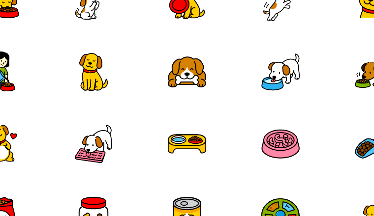 colorful dog mealtime icons, including dog food, dogs, mealtime, feeding / loading.io animated icon set