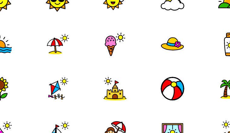 playful summer sun icons icons, including sun, summer, beach, sunshine / loading.io animated icon set