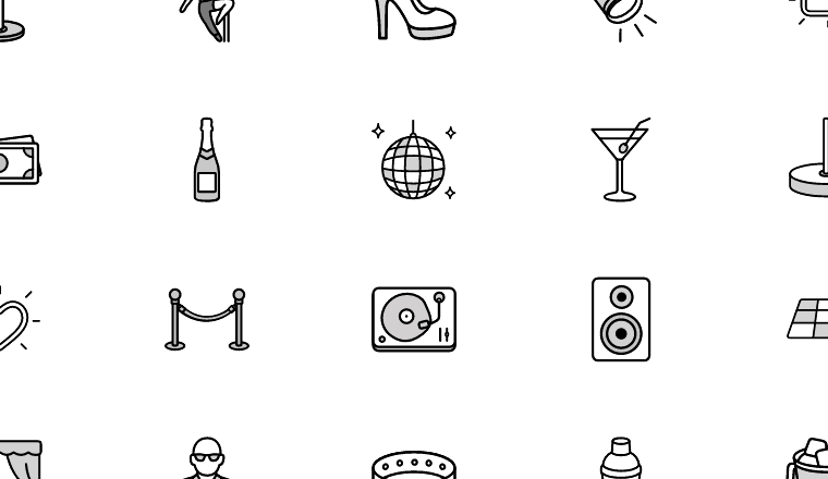 bold nightclub outline icons, including sex, sexy, pole dance, night club / loading.io animated icon set