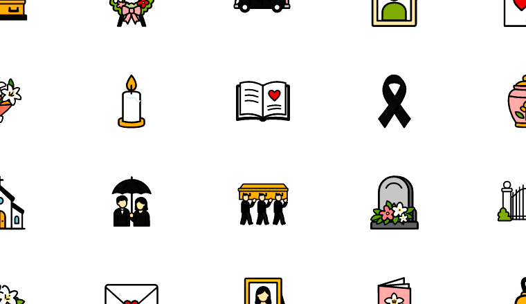 colorful funeral icons icons, including funeral, memorial, mourning, cemetery / loading.io animated icon set