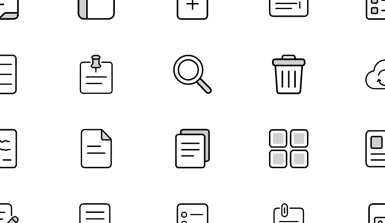 outline digital notes icons, including notepad, notes, digital, app / loading.io animated icon set