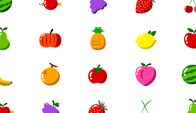 fruits icons, including melon, appale, grape, strawberry / loading.io animated icon set