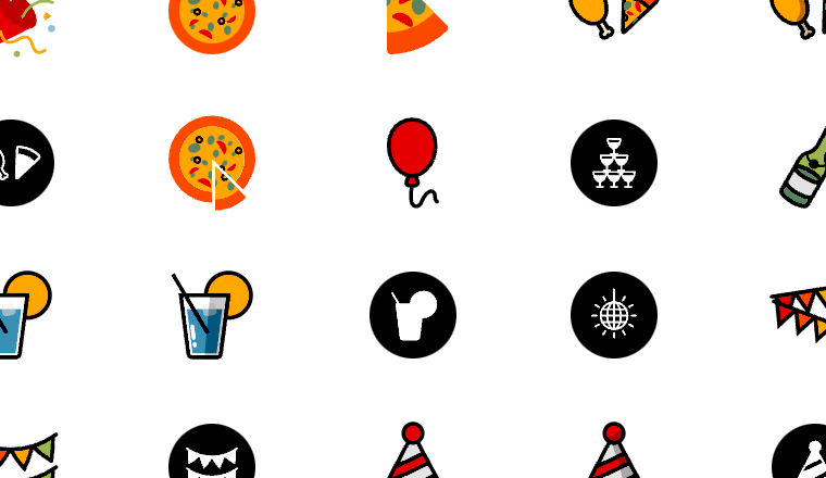 party time icons, including party, happy, joy, friend / loading.io animated icon set