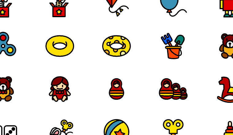 toy icons, including clown, kite, childlike, play / loading.io animated icon set